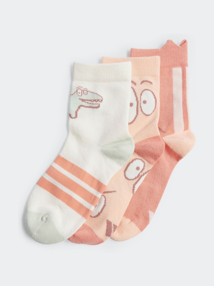 adidas Orange/White Little Kids Adiraptor Crew Socks 3 Pack - Image 1 of 4