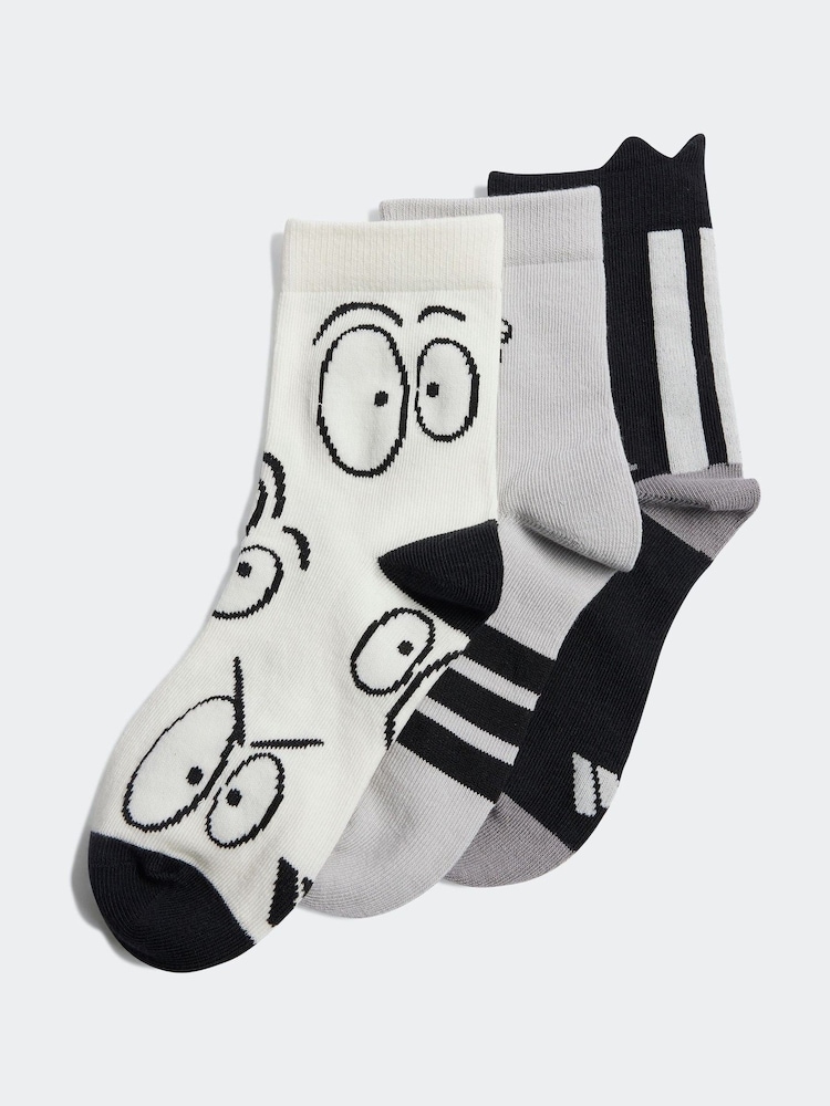 adidas Black/White Little Kids Adiraptor Crew Socks 3 Pack - Image 1 of 4