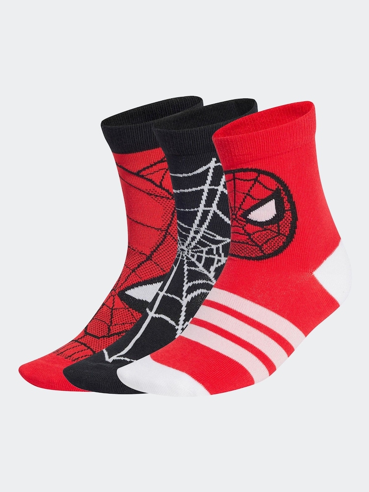 adidas Red/Black Marvel Spider Man Socks 3 Pack - Image 1 of 4
