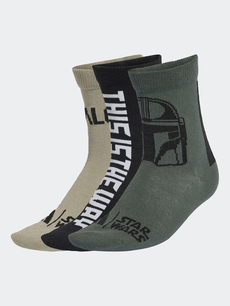 adidas Black Kids Star Wars Mandalorian Socks 3 Pack - Image 1 of 4