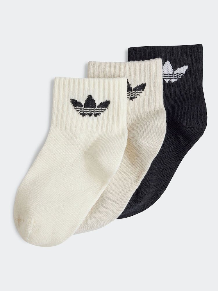 adidas Originals White/Black Kids 3 Pack Ankle Socks - Image 1 of 1 adidas Originals White/Black Kids 3 Pack Ankle Socks - Image 1 of 1