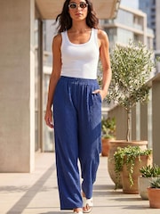 Roman Blue Petite Textured Stretch Trousers - Image 1 of 4