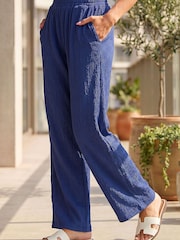 Roman Blue Petite Textured Stretch Trousers - Image 2 of 4