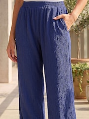 Roman Blue Petite Textured Stretch Trousers - Image 4 of 4