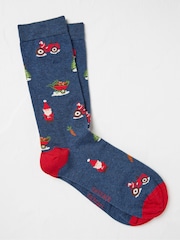 FatFace Navy Mens Santa Tractor Socks 1 Packs - Image 1 of 2