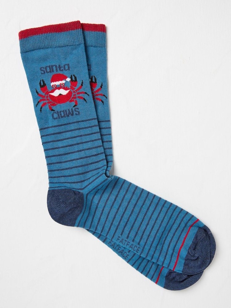 FatFace Blue Mens Santa Claws Socks 1 Pack - Image 1 of 2