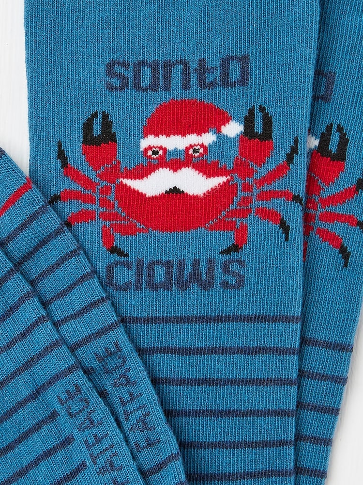 FatFace Blue Mens Santa Claws Socks 1 Pack - Image 2 of 2