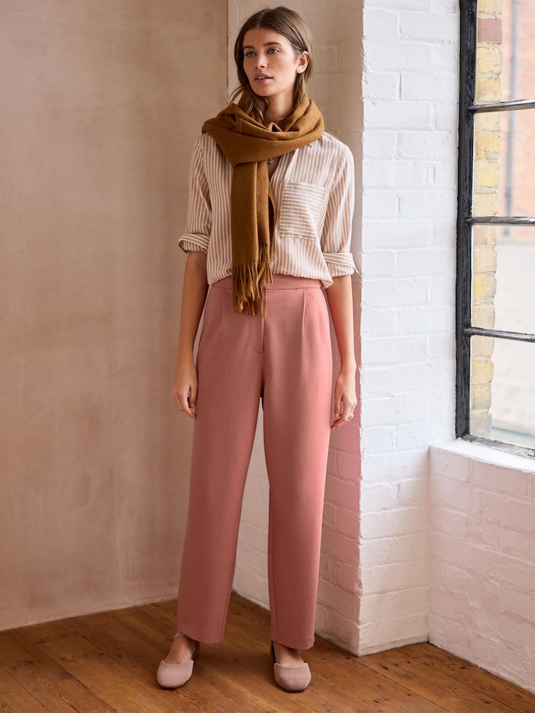 Pink Premium Ponte Barrel Leg Trousers With Wool - Image 1 of 7