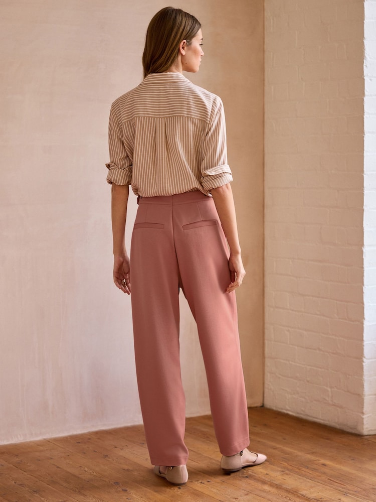 Pink Premium Ponte Barrel Leg Trousers With Wool - Image 3 of 7