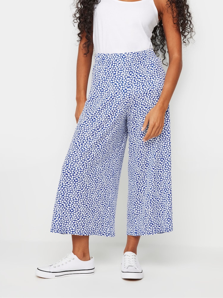 M&Co Blue Petite Printed Polazzo Trousers - Image 1 of 5