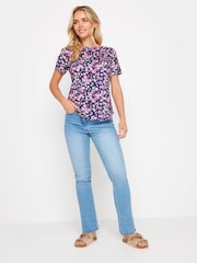 M&Co Purple Petite Floral Print Short Sleeve Jersey Top - Image 2 of 5