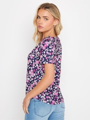 M&Co Purple Petite Floral Print Short Sleeve Jersey Top - Image 3 of 5
