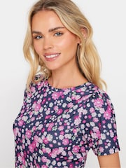 M&Co Purple Petite Floral Print Short Sleeve Jersey Top - Image 4 of 5