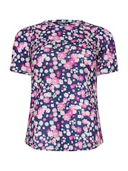 M&Co Purple Petite Floral Print Short Sleeve Jersey Top - Image 5 of 5