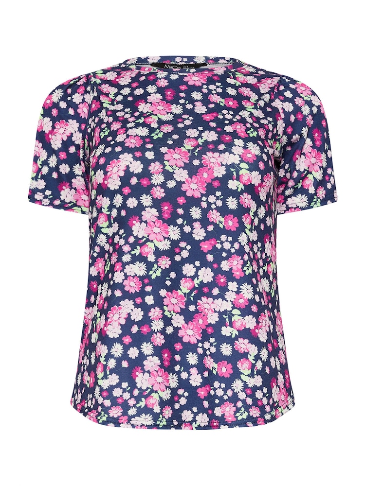 M&Co Purple Petite Floral Print Short Sleeve Jersey Top - Image 5 of 5