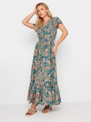 PixieGirl Petite Blue Button Floral Maxi Dress - Image 2 of 5