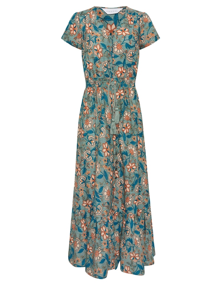 PixieGirl Petite Blue Button Floral Maxi Dress - Image 5 of 5