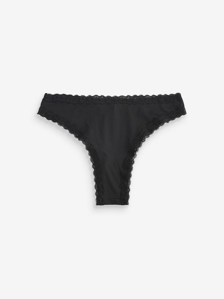 Black Brazilian Microfibre and Lace Trim Knickers 7 Pack - Image 4 of 4