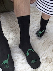 Solesmith Mens Personalised Daddy and Me Dinosaur Black Socks - Image 1 of 2