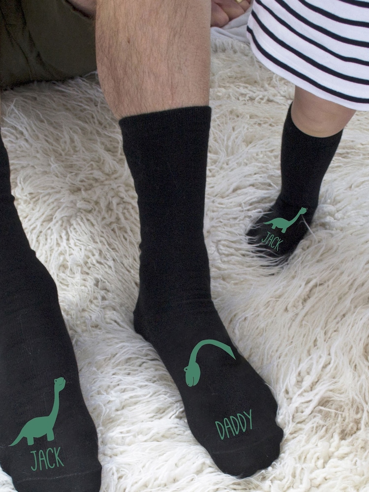 Solesmith Mens Personalised Daddy and Me Dinosaur Black Socks - Image 1 of 2