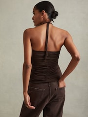 Reiss Chocolate Solare Ruched Halterneck Top - Image 4 of 5