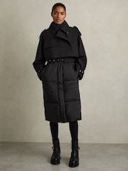 Reiss Black Emmie Hybrid Puffer Coat - Image 1 of 9