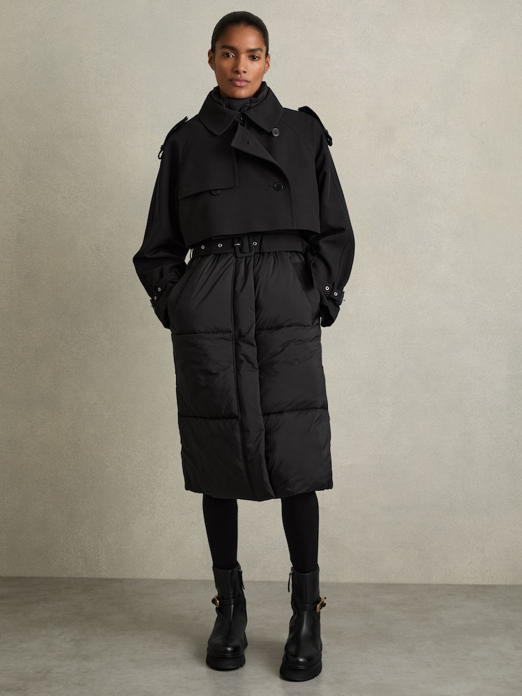 Reiss Black Emmie Hybrid Puffer Coat - Image 1 of 9