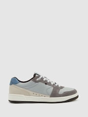 Reiss Soft Blue/Grey Astor Leather Lace Up Trainers - Image 1 of 5