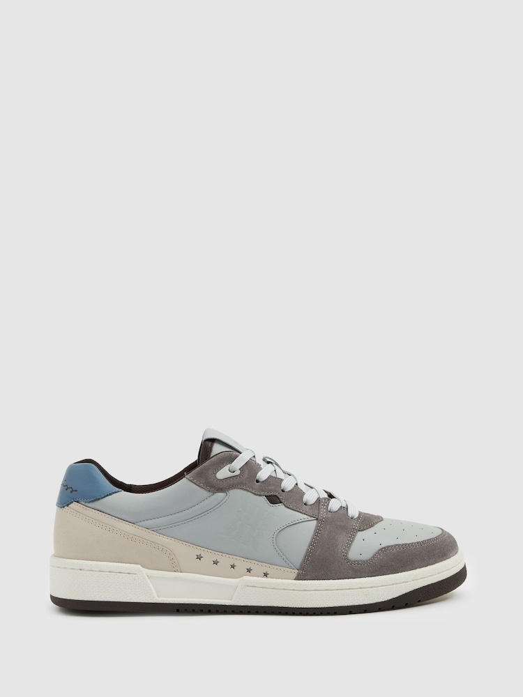 Reiss Soft Blue/Grey Astor Leather Lace Up Trainers - Image 1 of 5