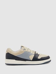 Reiss Blue/Stone Astor Leather Lace Up Trainers - Image 1 of 5