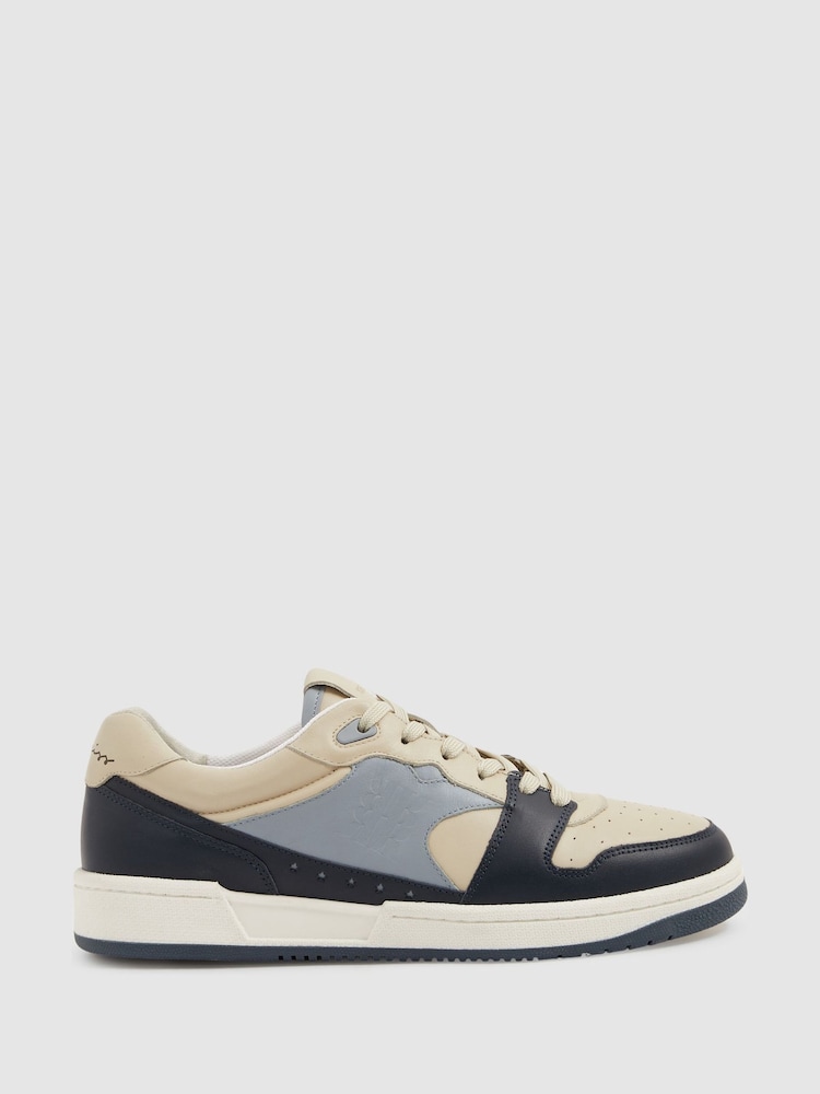 Reiss Blue/Stone Astor Leather Lace Up Trainers - Image 1 of 5