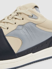 Reiss Blue/Stone Astor Leather Lace Up Trainers - Image 5 of 5
