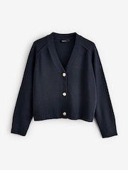 Navy Blue Deep V-Neck Button Up Knit Cardigan - Image 1 of 3
