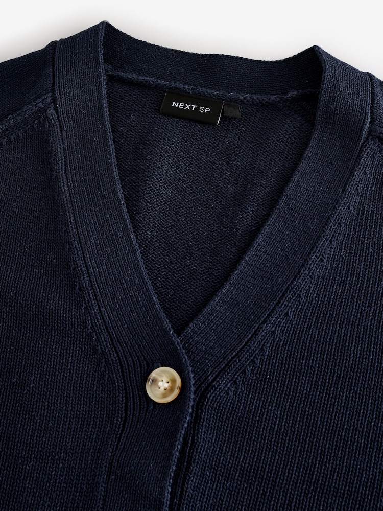 Navy Blue Deep V-Neck Button Up Knit Cardigan - Image 2 of 3
