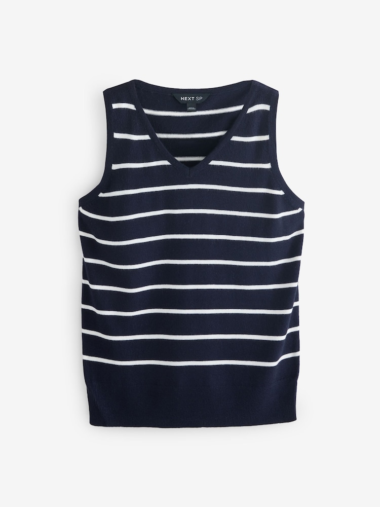 Navy V-Neck Stripe Tank Jumper - Image 1 of 1
