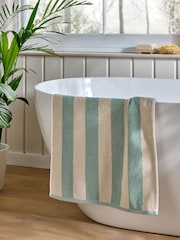 Sage Green Stripe 100% Cotton Towel - Image 1 of 4