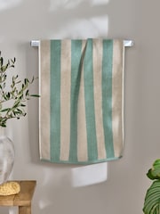 Sage Green Stripe 100% Cotton Towel - Image 2 of 4