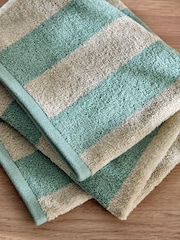 Sage Green Stripe 100% Cotton Towel - Image 3 of 4