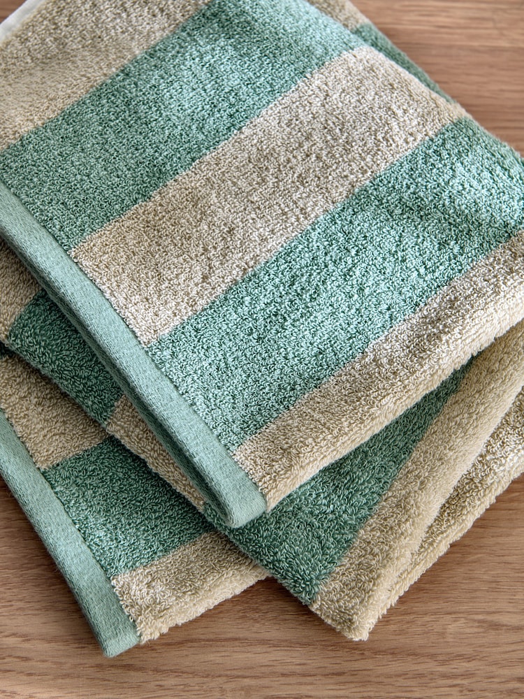 Sage Green Stripe 100% Cotton Towel - Image 3 of 4