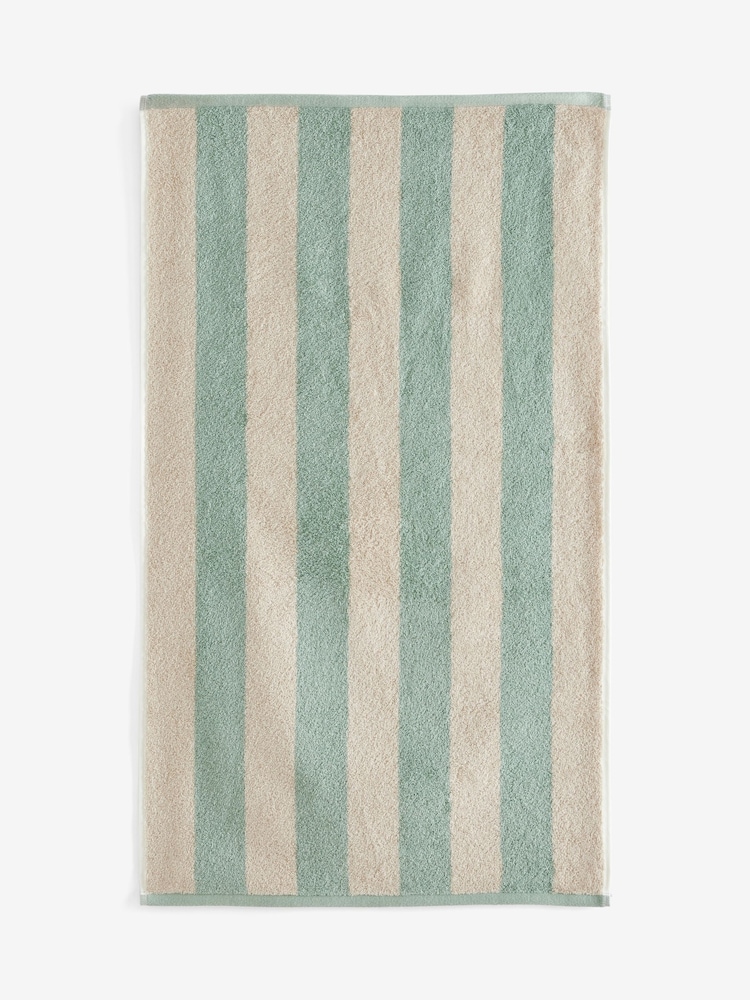 Sage Green Stripe 100% Cotton Towel - Image 4 of 4