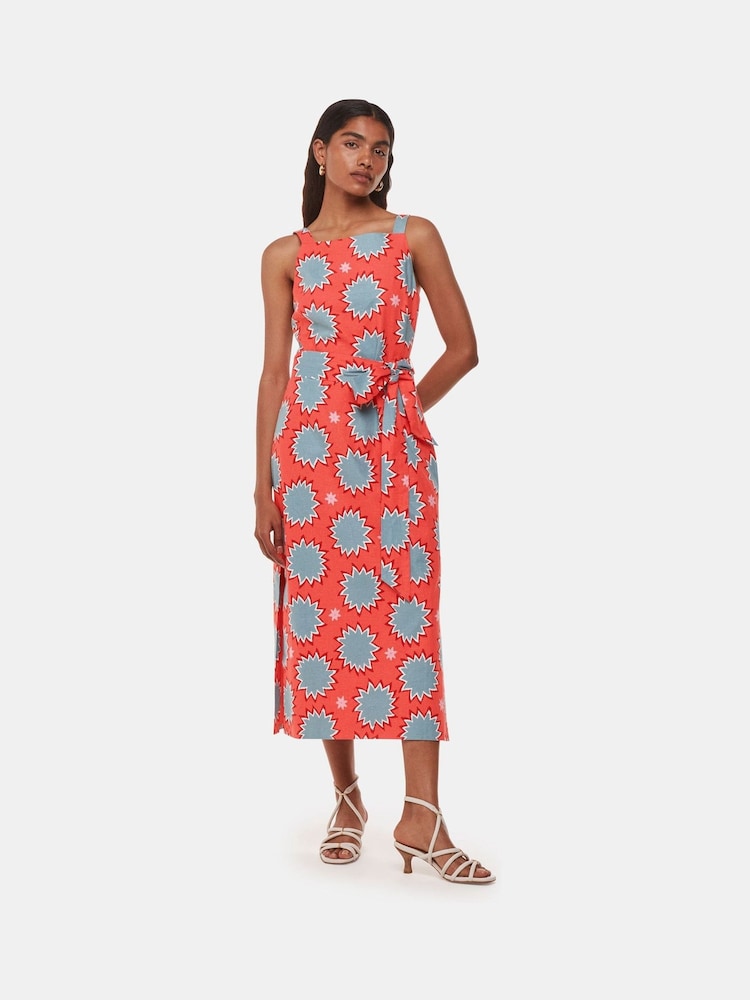 Whistles Orange Petite Sunburst Linen Blend Dress - Image 1 of 5 Whistles Orange Petite Sunburst Linen Blend Dress - Image 1 of 5