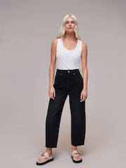 Whistles Black Petite Authentic Barrel Leg 100% Cotton Jeans - Image 1 of 5