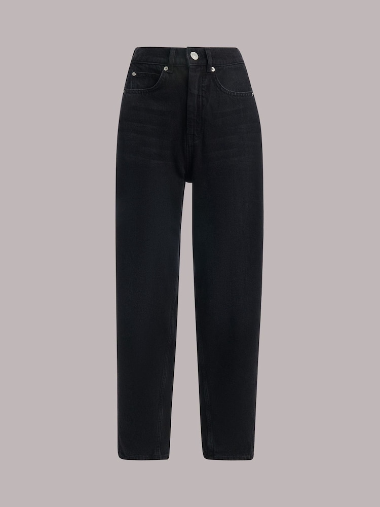 Whistles Black Petite Authentic Barrel Leg 100% Cotton Jeans - Image 5 of 5