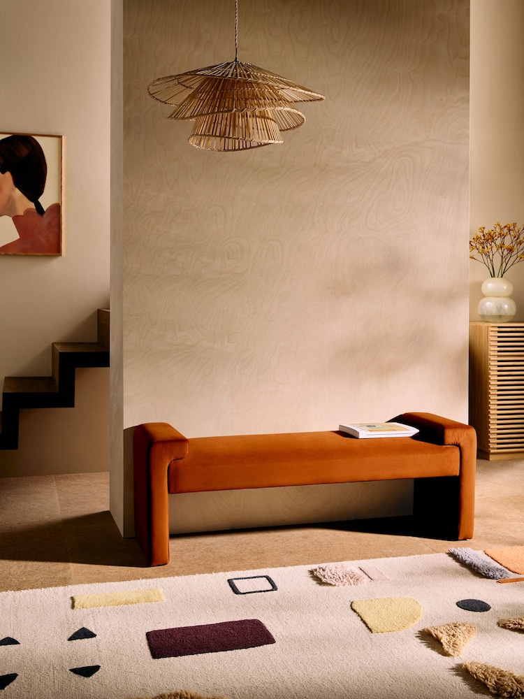 MADE.COM Cinnamon Orange Velvet Brixton Bench - Image 1 of 8