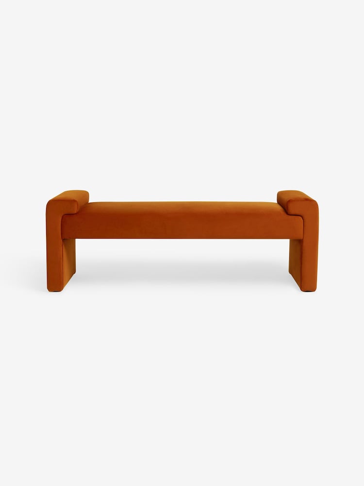 MADE.COM Cinnamon Orange Velvet Brixton Bench - Image 8 of 8