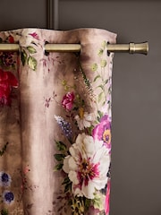 Mink/Pink Bold Floral Linen Blend Eyelet Lined Curtains - Image 1 of 5