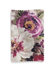 Mink/Pink Bold Floral Linen Blend Eyelet Lined Curtains - Image 5 of 5
