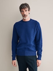 Blue Crew Neck Regular Fit Signature 100% Merino Wool Midweight Jumper - Image 1 of 8
