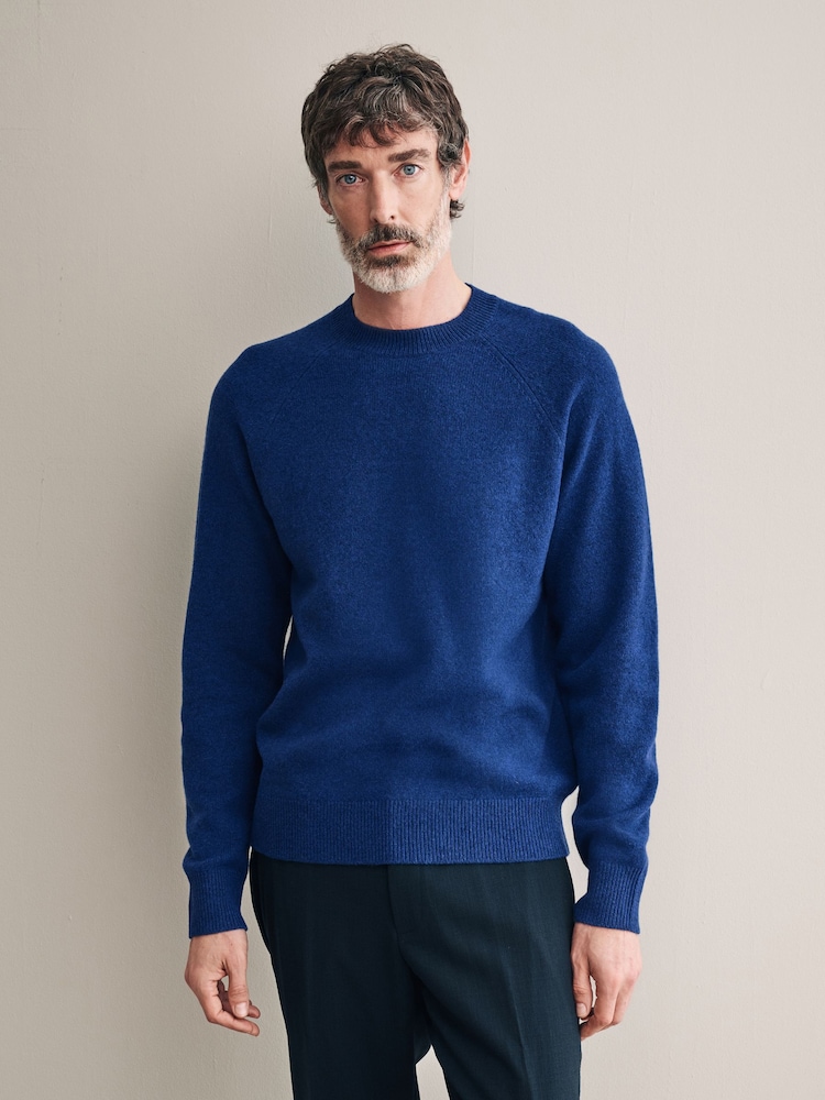 Blue Crew Neck Regular Fit Signature 100% Merino Wool Midweight Jumper - Image 1 of 8