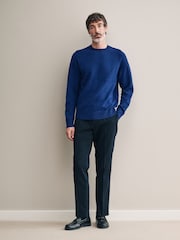 Blue Crew Neck Regular Fit Signature 100% Merino Wool Midweight Jumper - Image 2 of 8